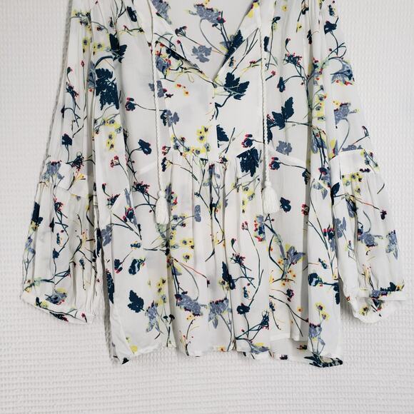Caslon Blouse Womens XXL White Floral Peasant Bohemian 3/4 Sleeve Cottagecore - Picture 5 of 16